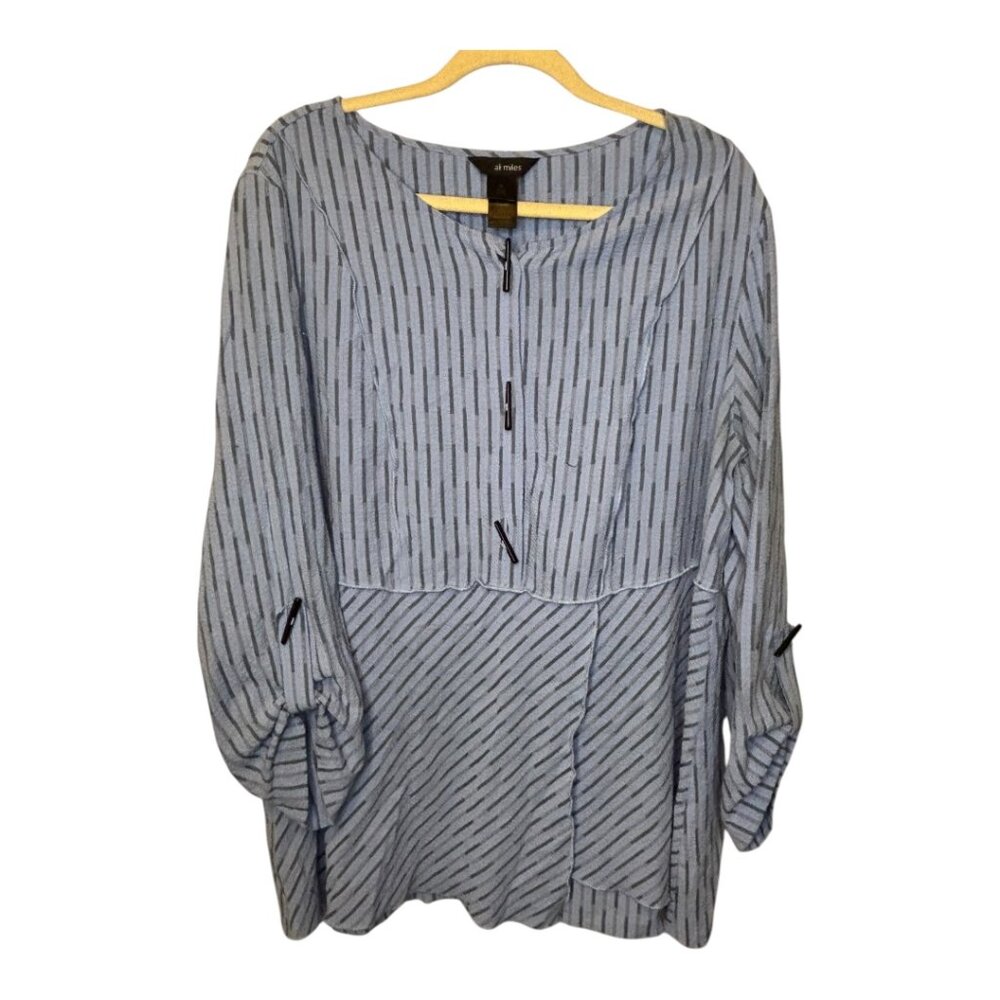 Ali Miles Blouse Women's Size‎ XL Stripes Artsy Abstract Office Blue Purple